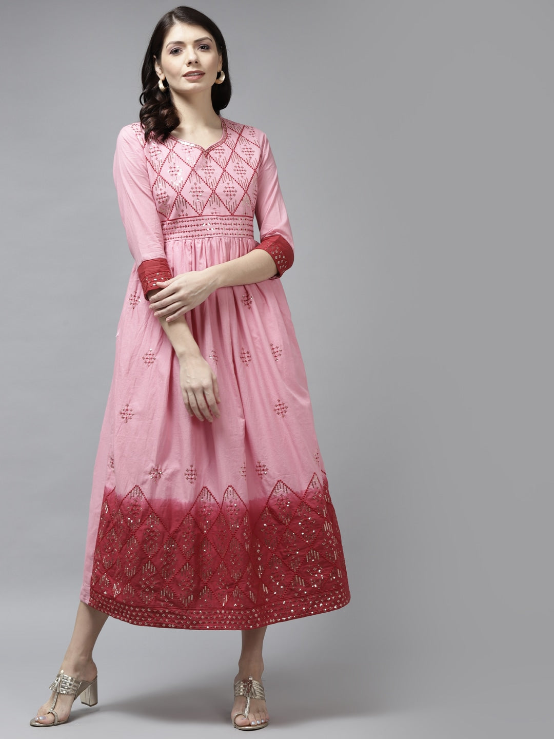 Yufta Pink & Maroon Ethnic Dress