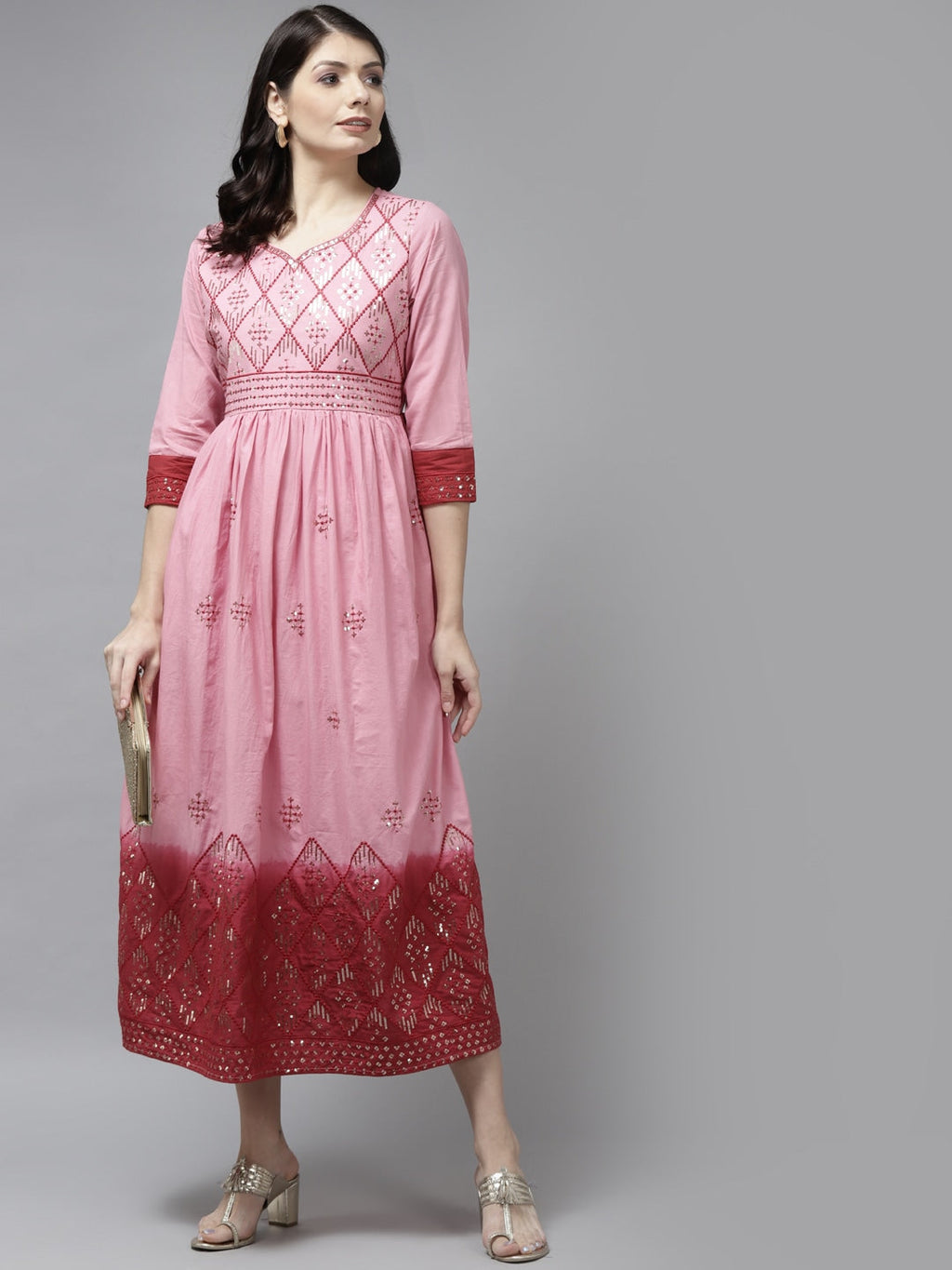 Yufta Pink & Maroon Ethnic Dress