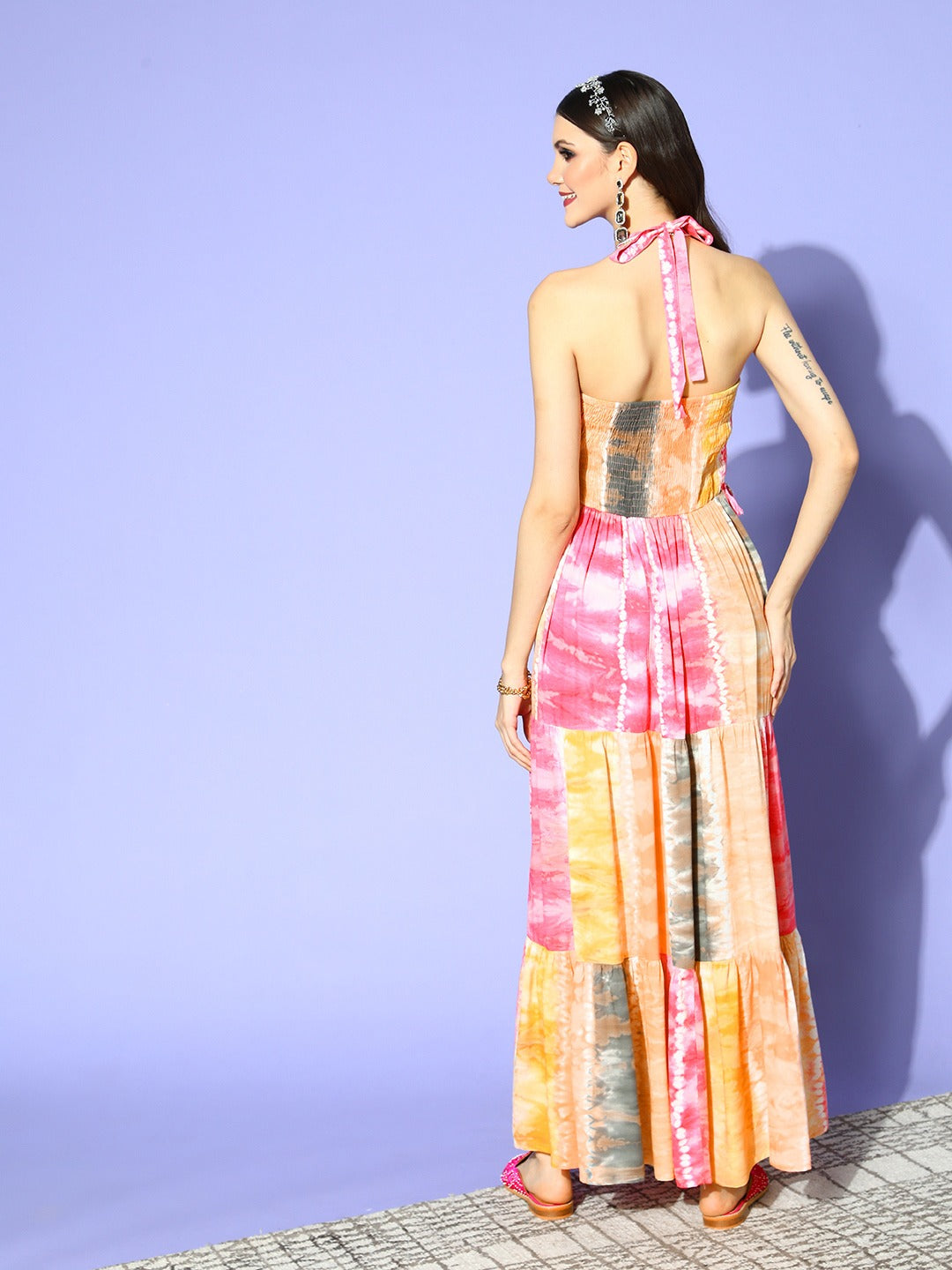 Yufta Pink & Yellow Ethnic Maxi Dress