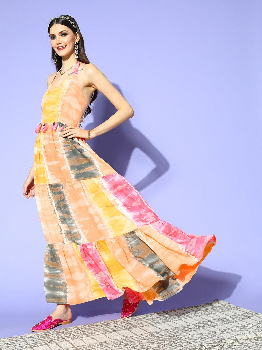Yufta Pink & Yellow Ethnic Maxi Dress
