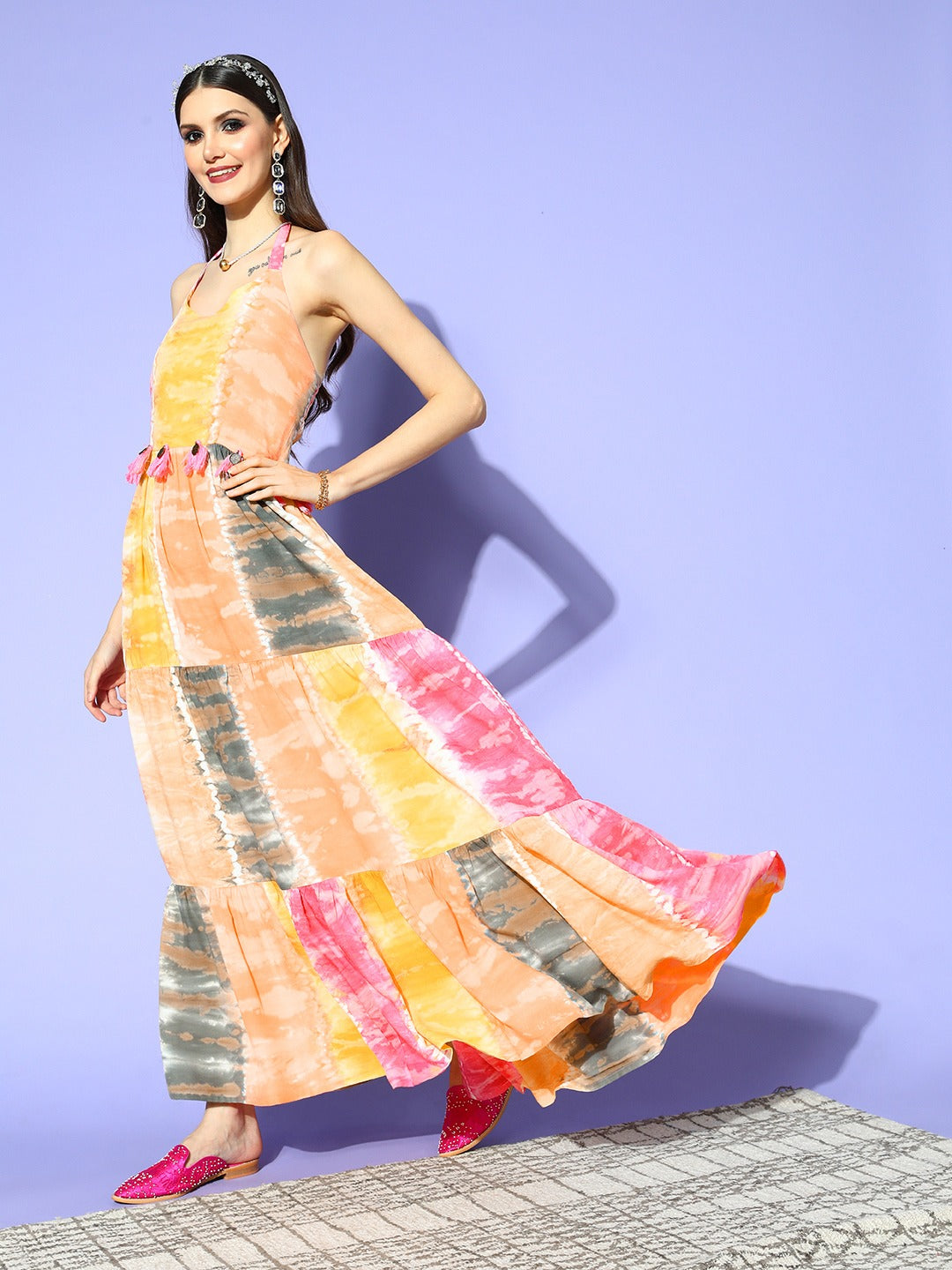 Yufta Pink & Yellow Ethnic Maxi Dress