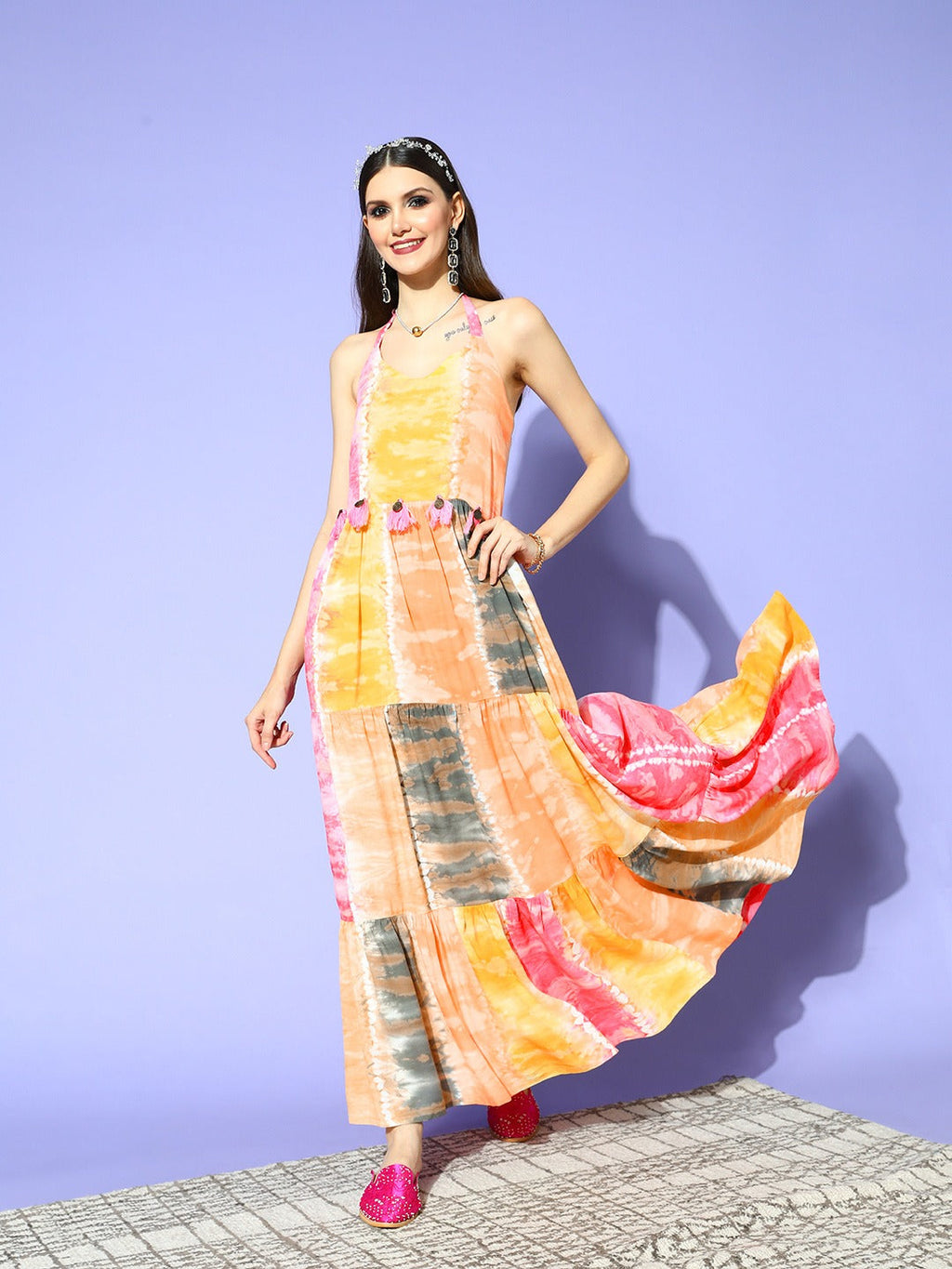 Yufta Pink & Yellow Ethnic Maxi Dress