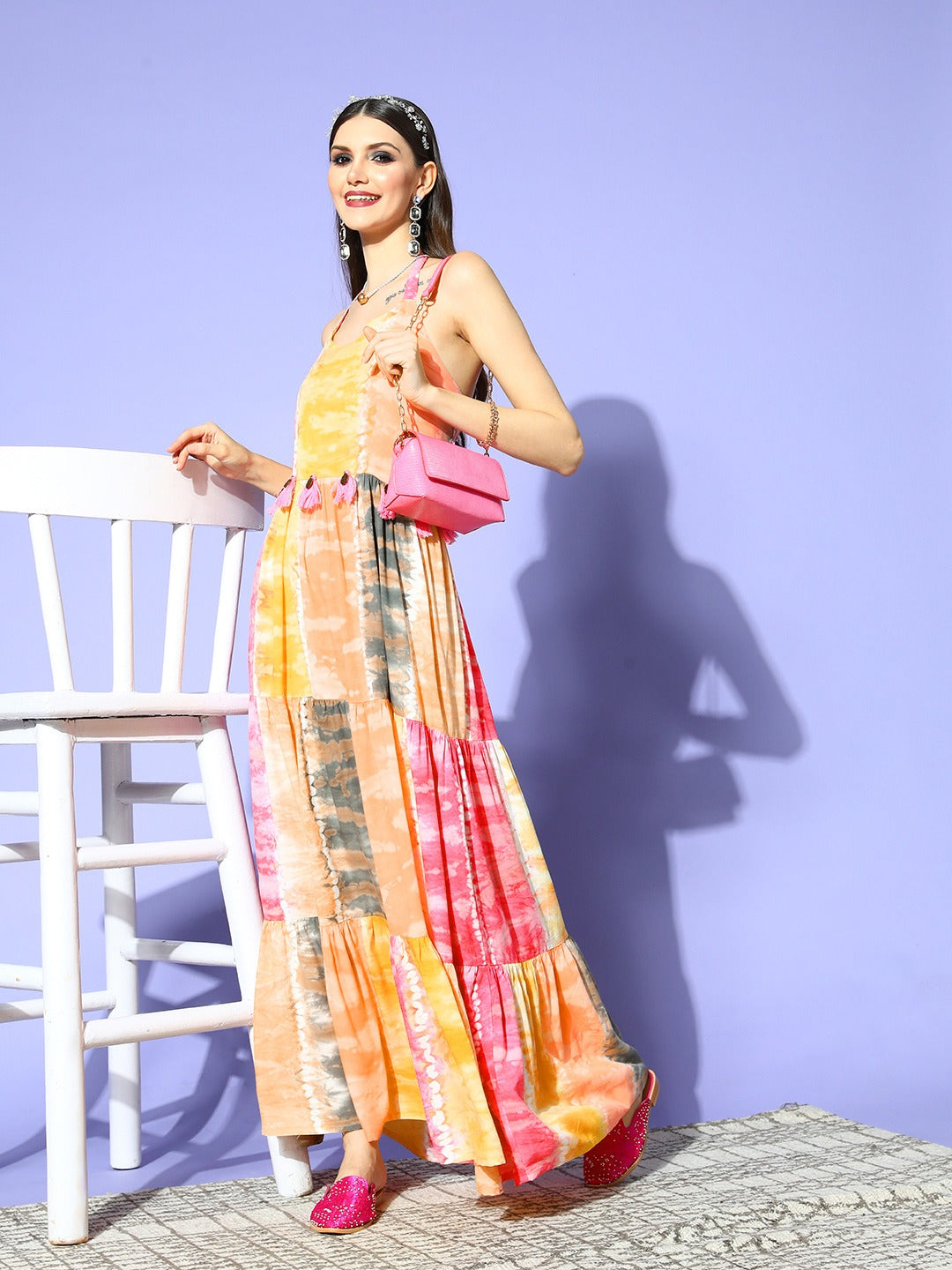 Yufta Pink & Yellow Ethnic Maxi Dress