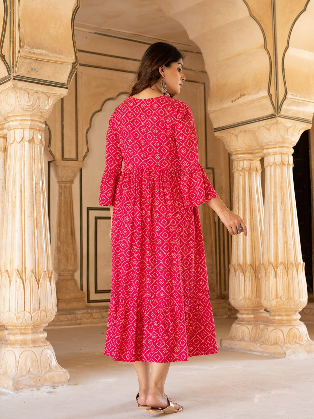 Yufta Pink & Yellow Ethnic Motifs Ethnic Dress