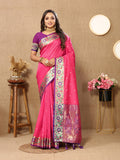 Lorenvalley Fashion Pink Soft Paithani Silk Woven Design Rich Meenakari Zari Weaving Pallu Saree