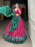 Lorenvalley Pink Tussar Silk Lehenga Leheriya Patola Print Border With Choli Bandhej Print With Bandhej Print Gotta Patti Lace Border Dupatta