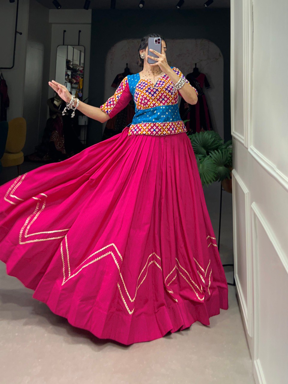 Lorenvalley Pure Cotton Pink Plain With Gota Patti Touch Up Lehenga Choli