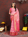 Lorenvalley Fashion Pink Organza Silk Woven Design with Rich Meenakari Weaving Pallu Saree