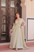 Lorenvalley Fashion Pista Star Georgette with Beads & Sequins Multi Embroidered work Anarkali Gown with Dupatta