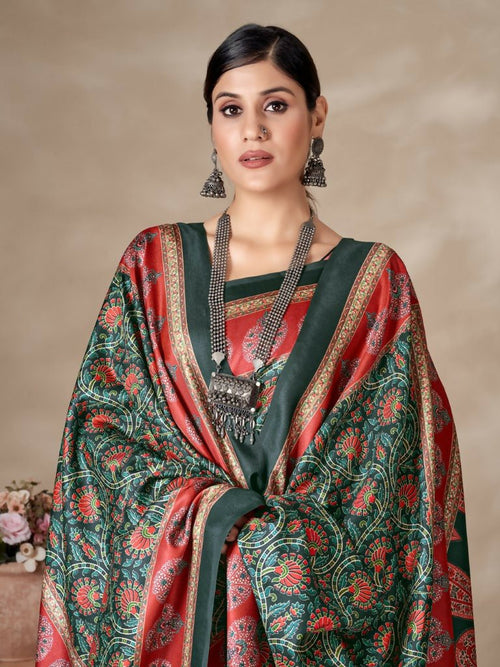 Aayaa Designer Winter Collection Printed Saree With Shawl - Multi Color