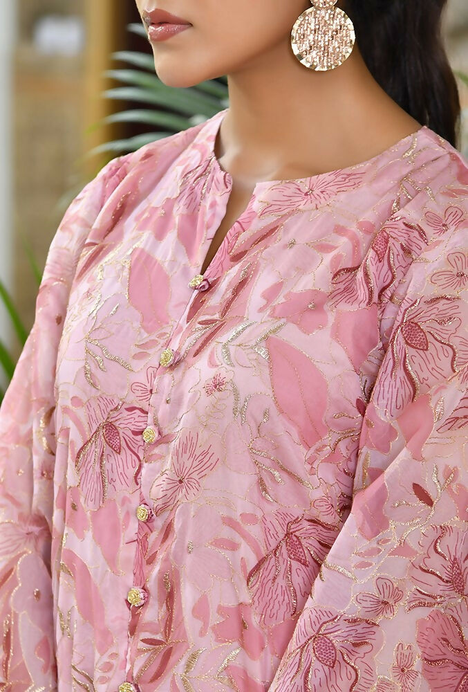 Vaasva Women's Pink Organza Digital Printed Cord Set