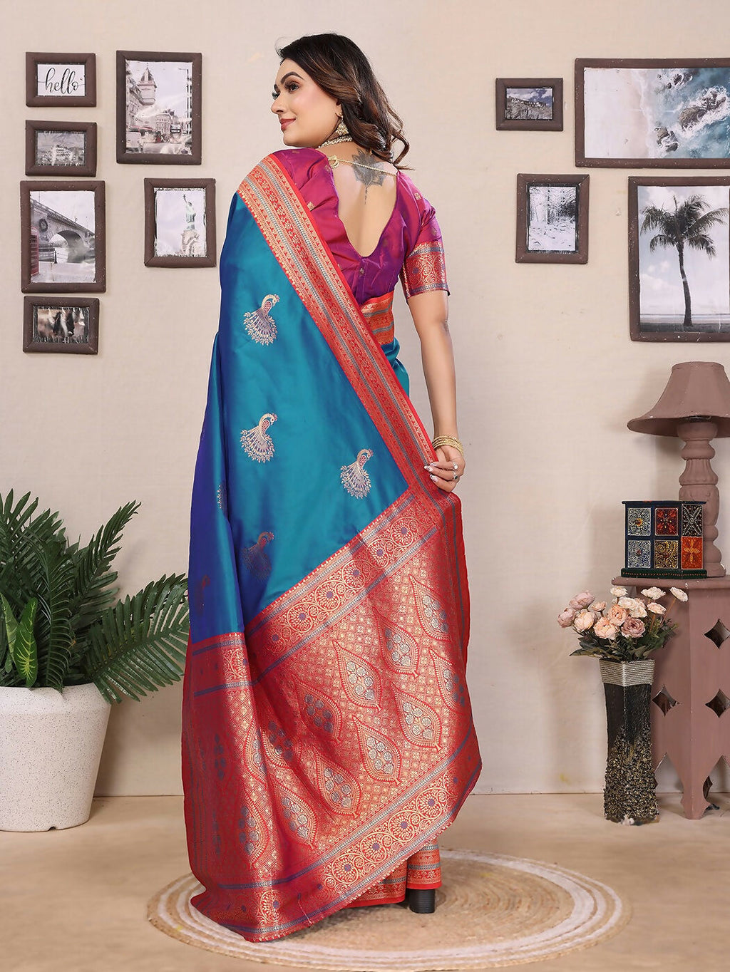 Joban Fashion Banarasi Royal Blue Small Butti Soft Silk Saree