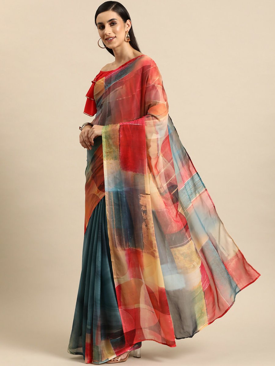 Ahalyaa Women's Traditional Semi Stitch Saree - Grey