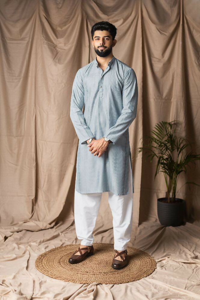 Light Blue Rayon Thread Embroidery Work Kurta Set - Mahotsav