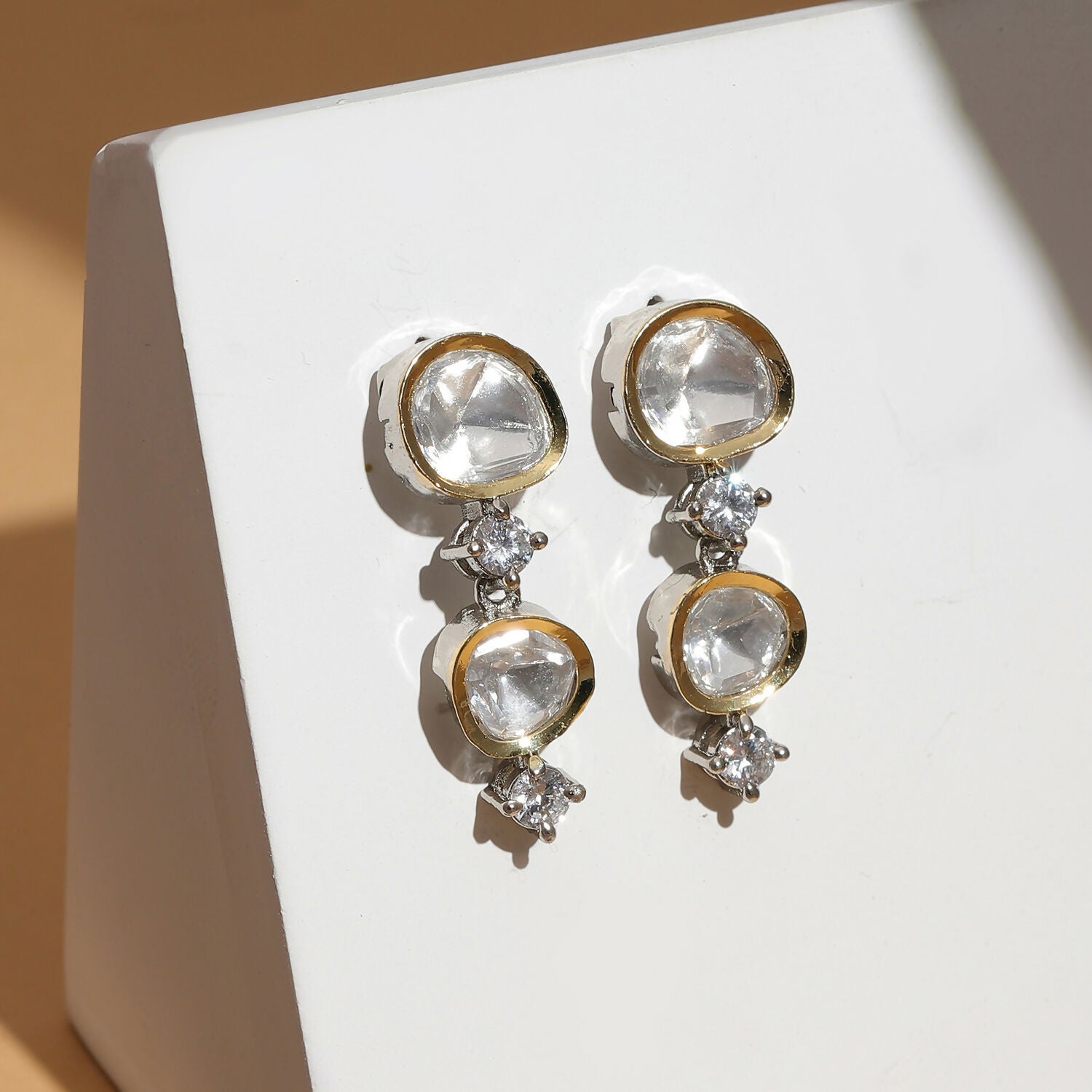 Kundan and Diamond Earrings (Silver) - Ruby Raang