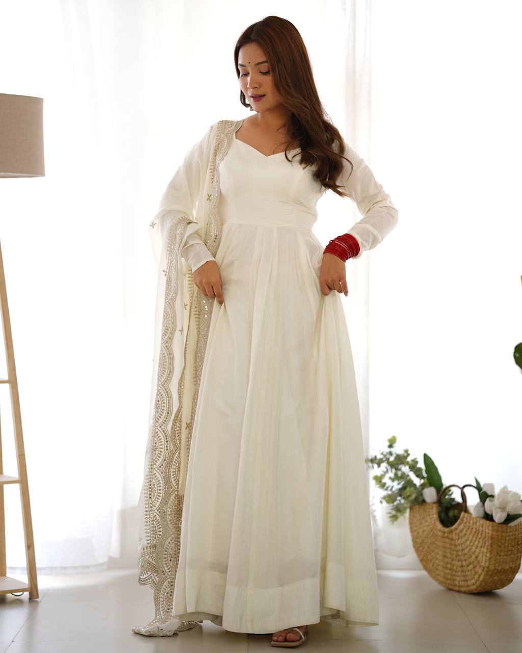 Lehenga Mart Wedding Wear Anarkali Suit With Dupatta - Off White