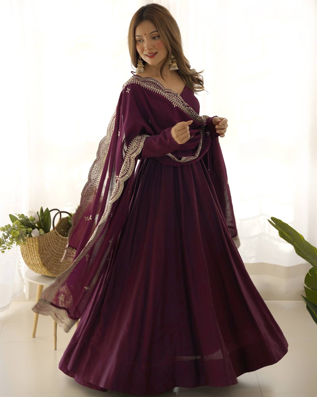 Lehenga Mart Wedding Wear Anarkali Suit With Dupatta - Wine