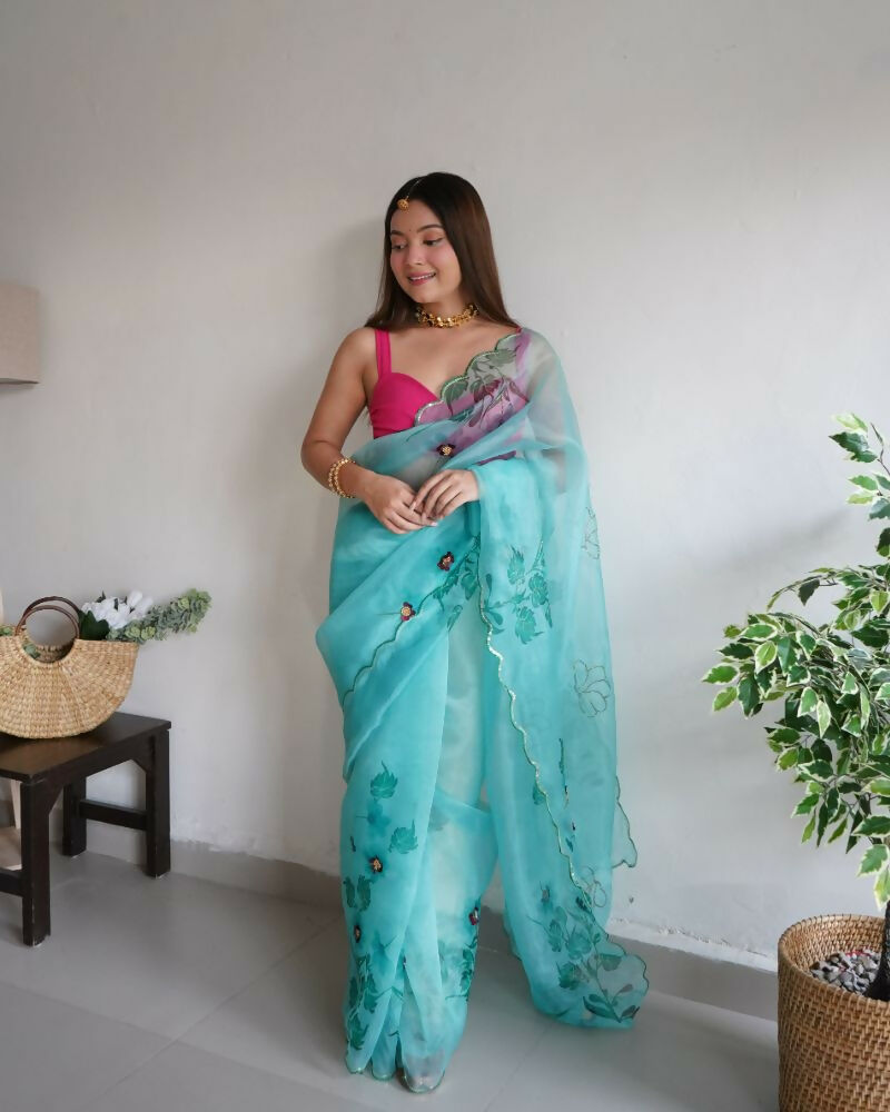 Vamsee Mudra Green Organza Saree