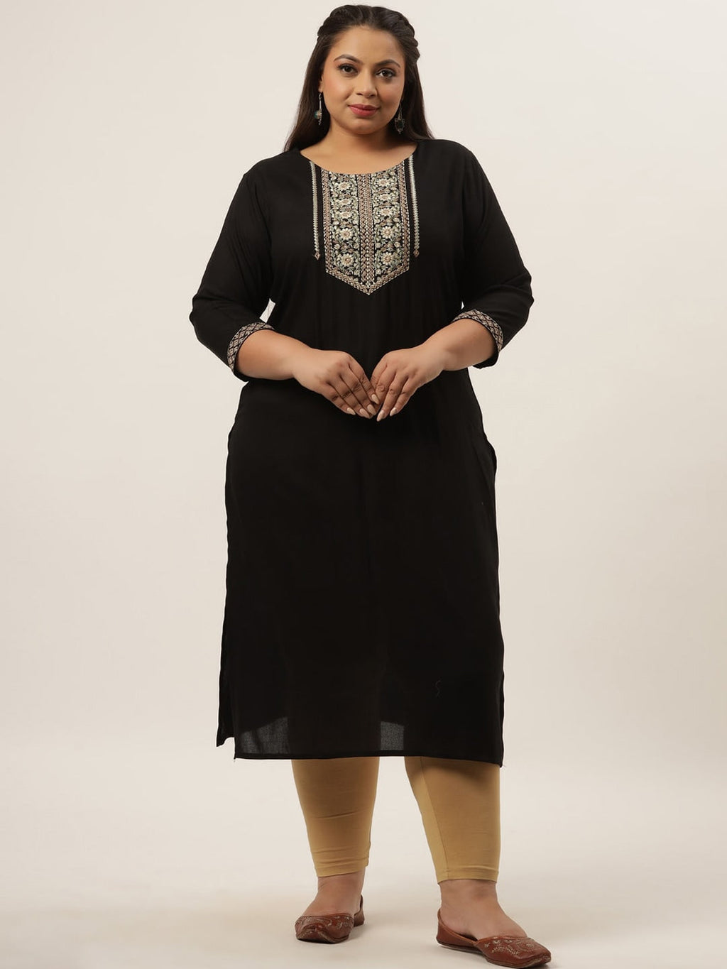 Yufta Black Embroidered Kurta Plus Size Women