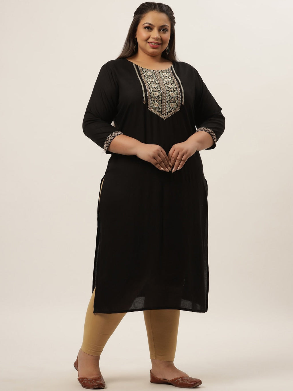 Yufta Black Embroidered Kurta Plus Size Women