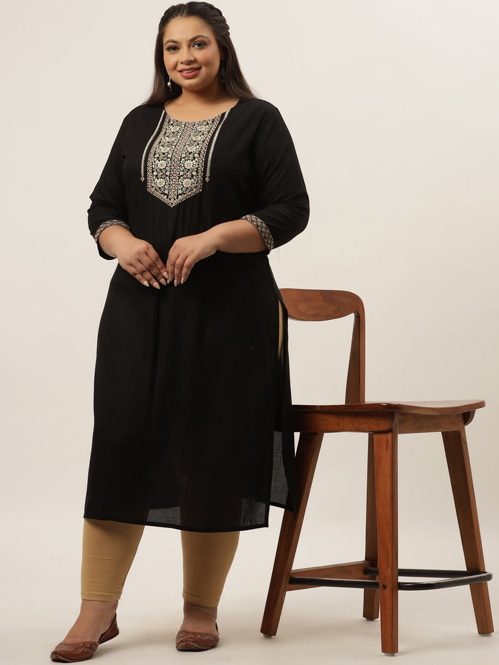 Yufta Black Embroidered Kurta Plus Size Women