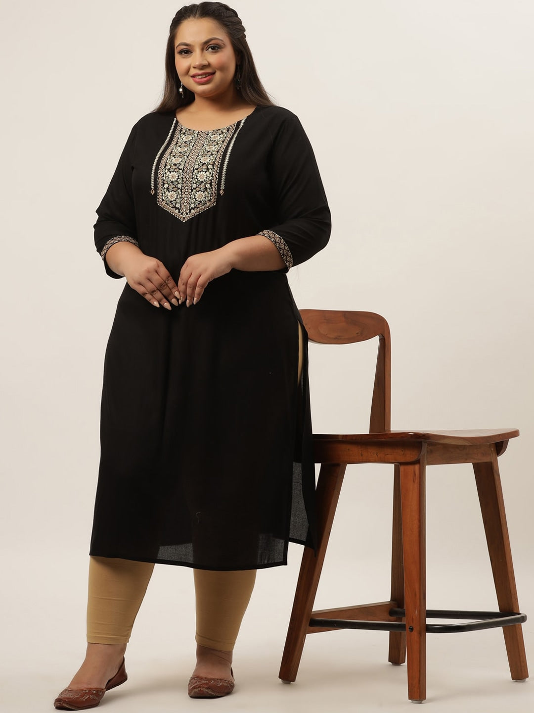 Yufta Black Embroidered Kurta Plus Size Women