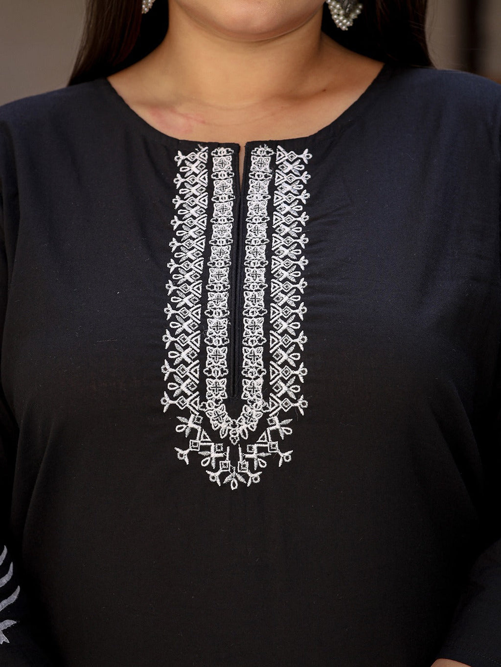 Yufta Plus Size Embroidered Cotton Kurta Dupatta Set