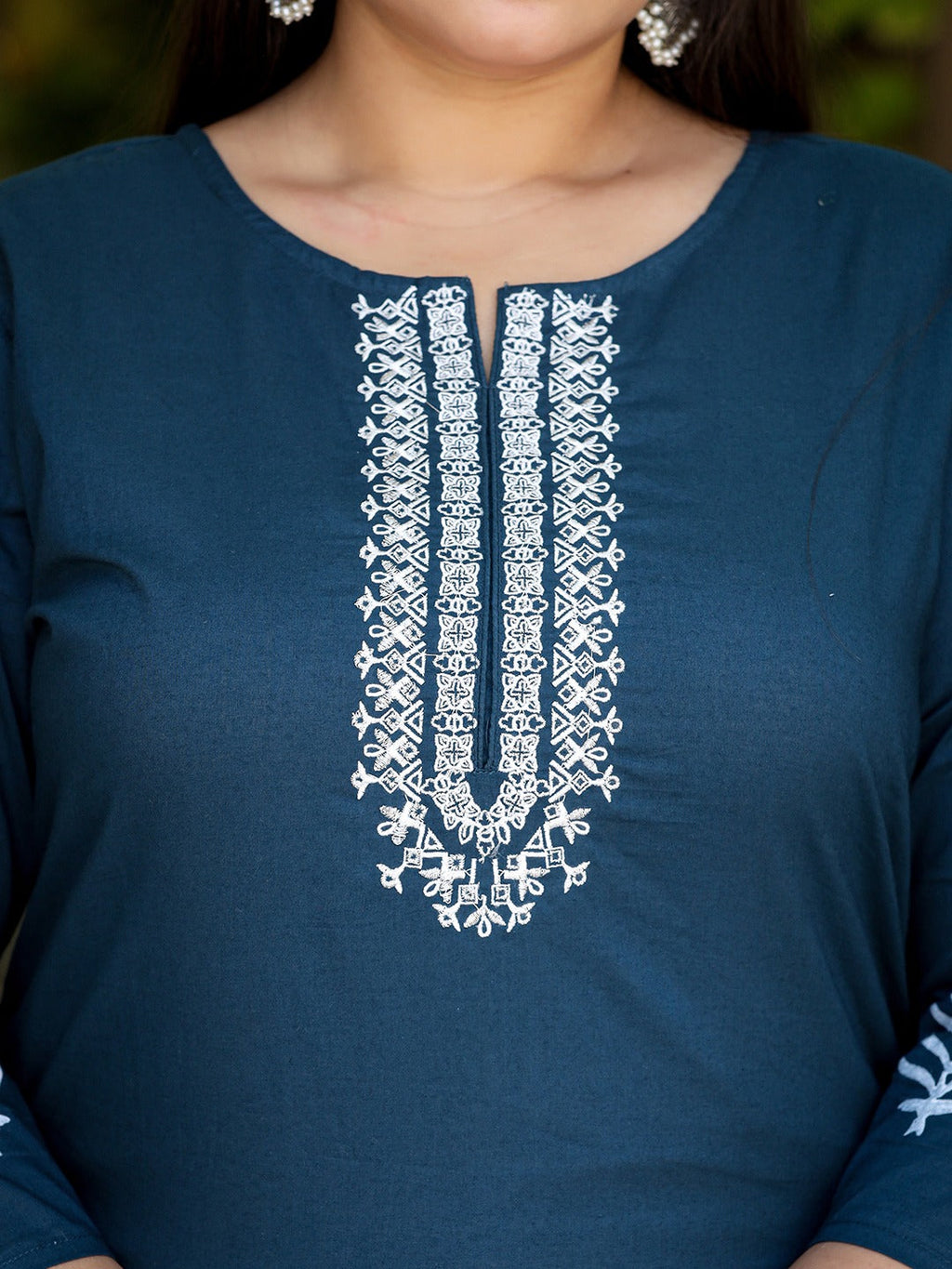 Yufta Plus Size Embroidered Cotton Kurta Dupatta Set