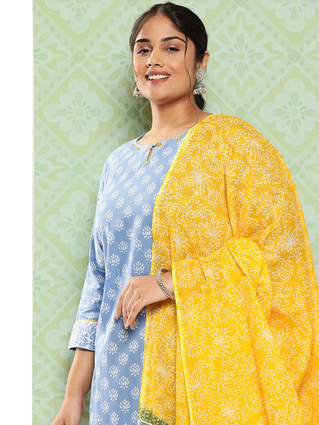 Yufta Plus Size Ethnic Motifs Printed Thread Work Pure Cotton Kurta Set