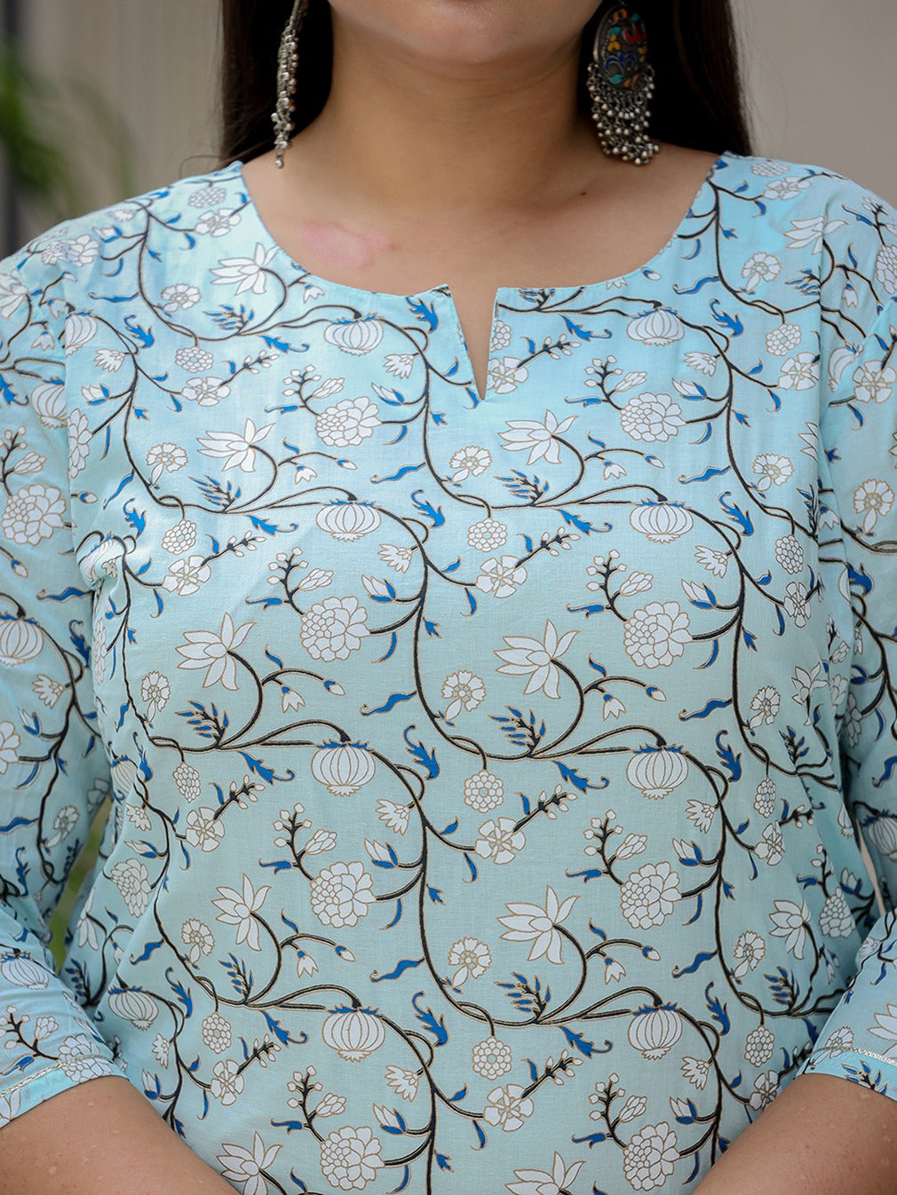 Yufta Plus Size Floral Cotton Kurta Dupatta Set