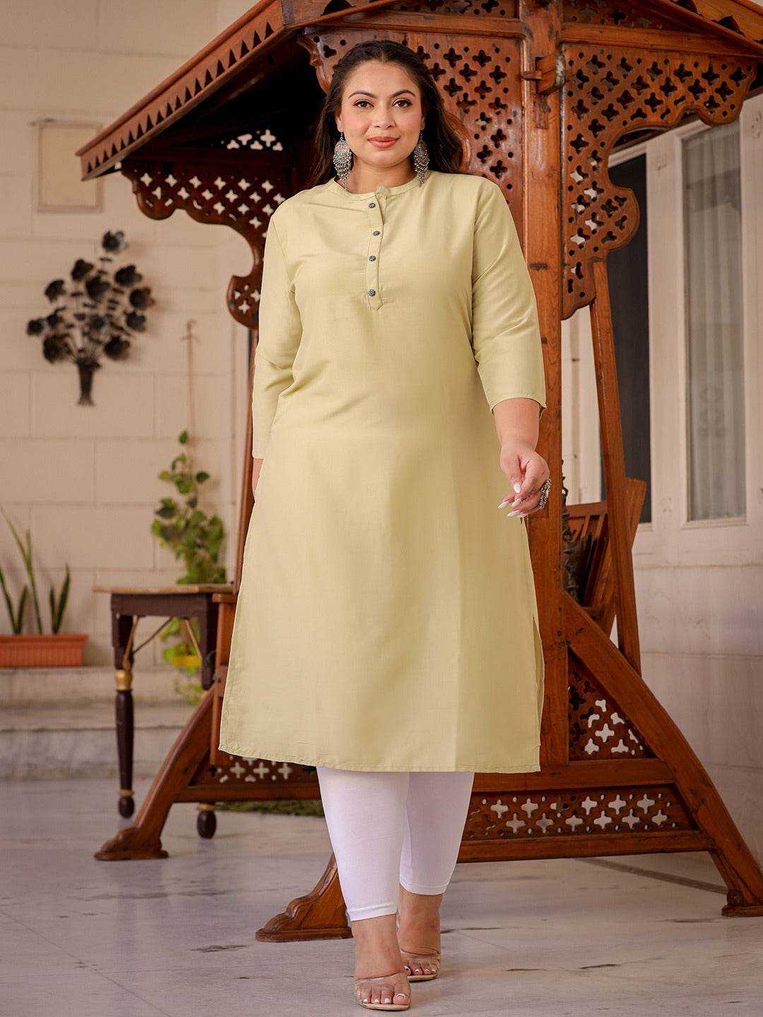 Yufta Light Green Straight Plus Size Kurta Women