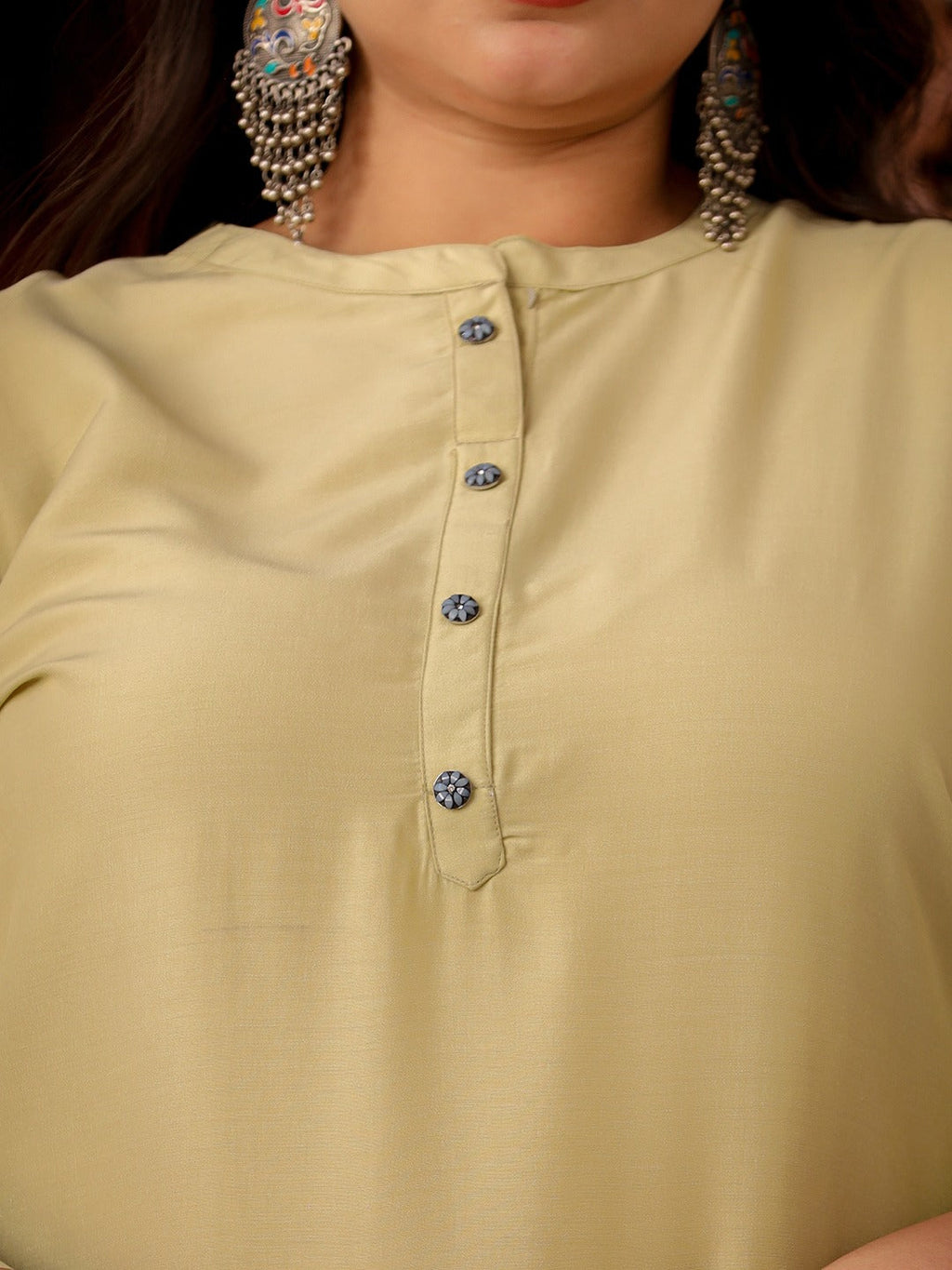 Yufta Light Green Straight Plus Size Kurta Women