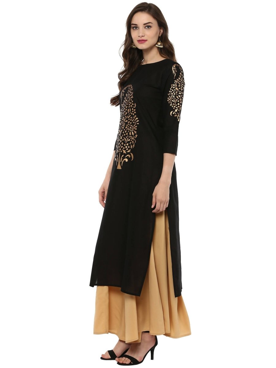 Ahalyaa Black Chanderi Gold Print Kurta