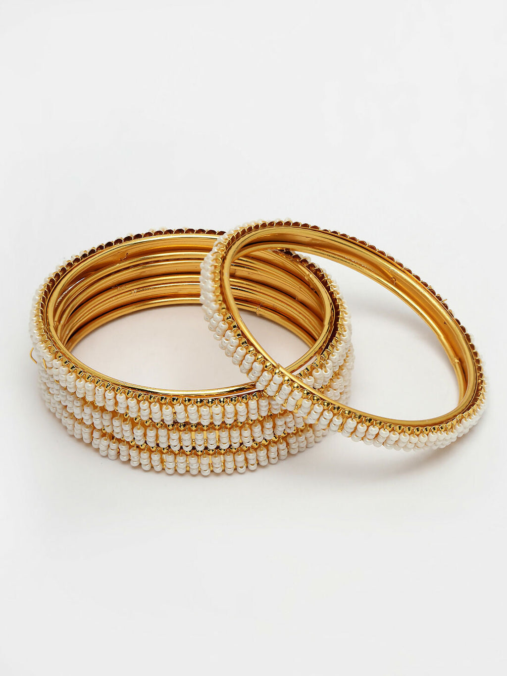 NVR Women's Set of 4 Gold-Polished Pearl Handcrafted Traditional Bangles