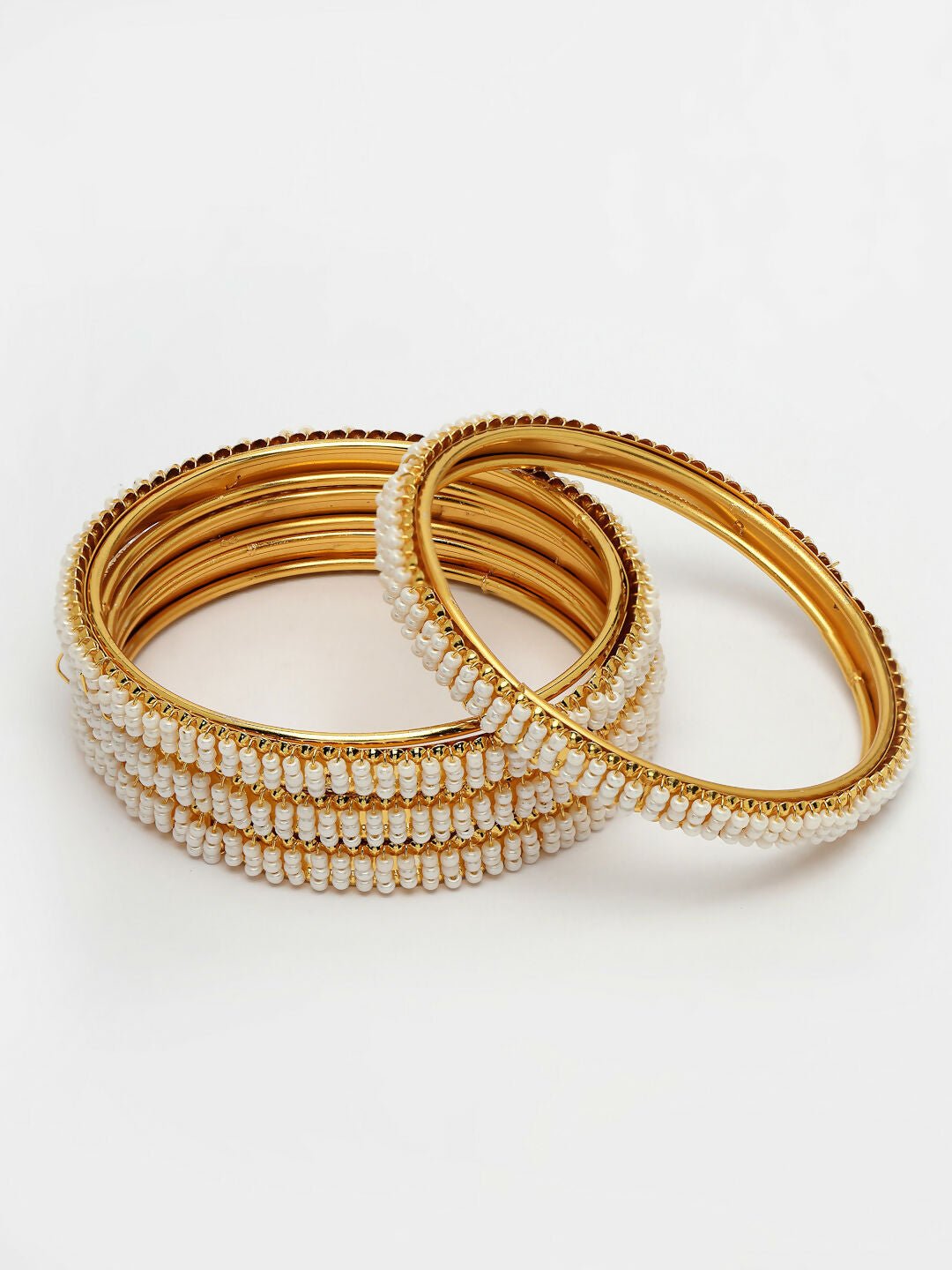 NVR Women's Set of 4 Gold-Polished Pearl Handcrafted Traditional Bangles