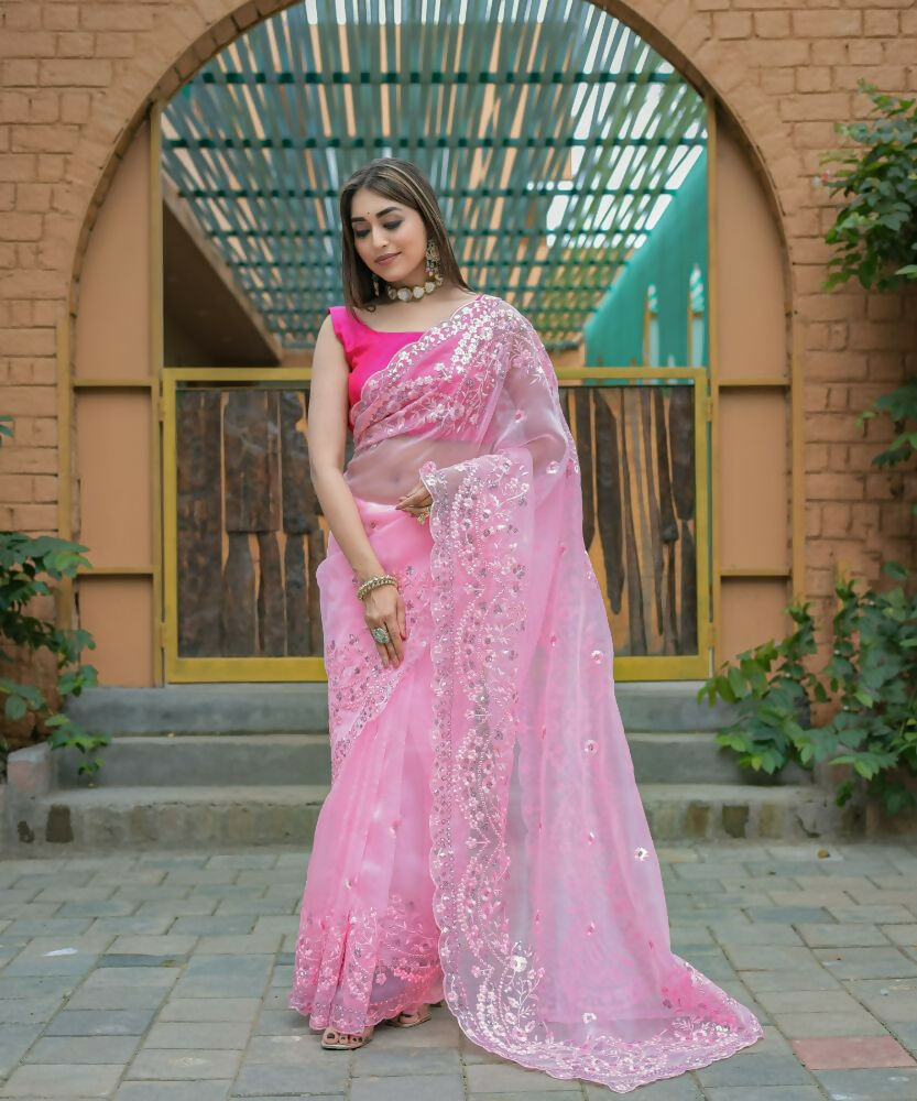 Vamsee Kiki Baby-Pink Organza Saree