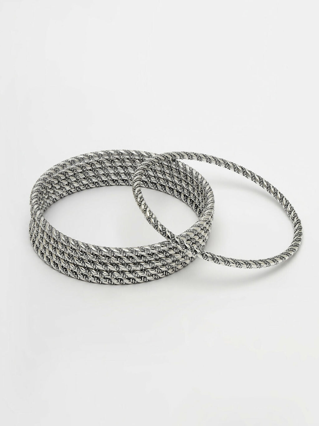 NVR Women's Set of 6 Silver-Toned German Silver Oxidised Bangles