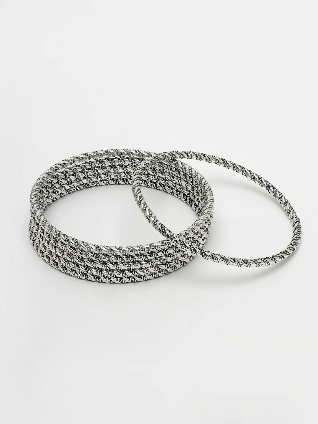 NVR Women's Set of 6 Silver-Toned German Silver Oxidised Bangles