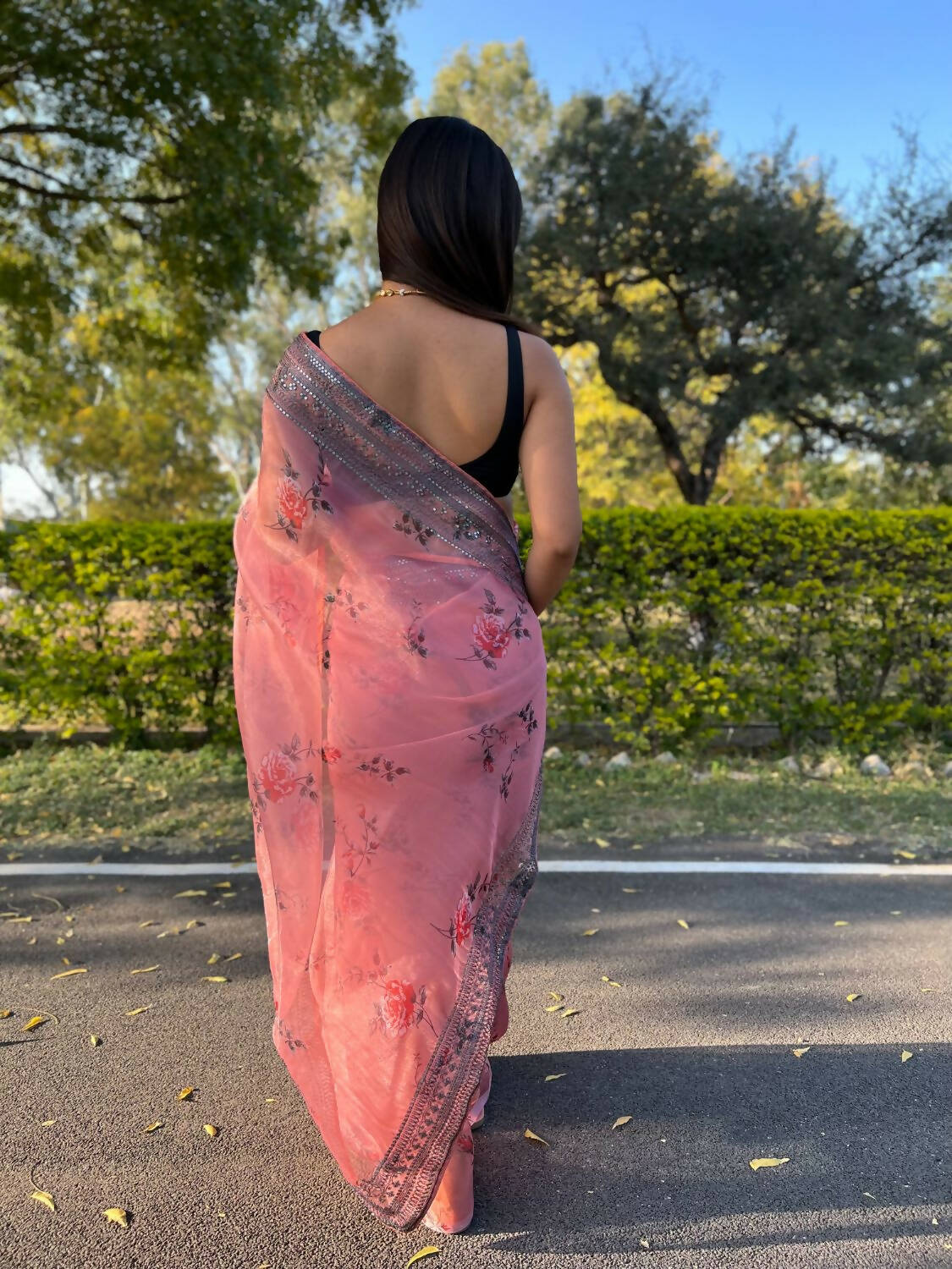 Vamsee Peach Organza Saree