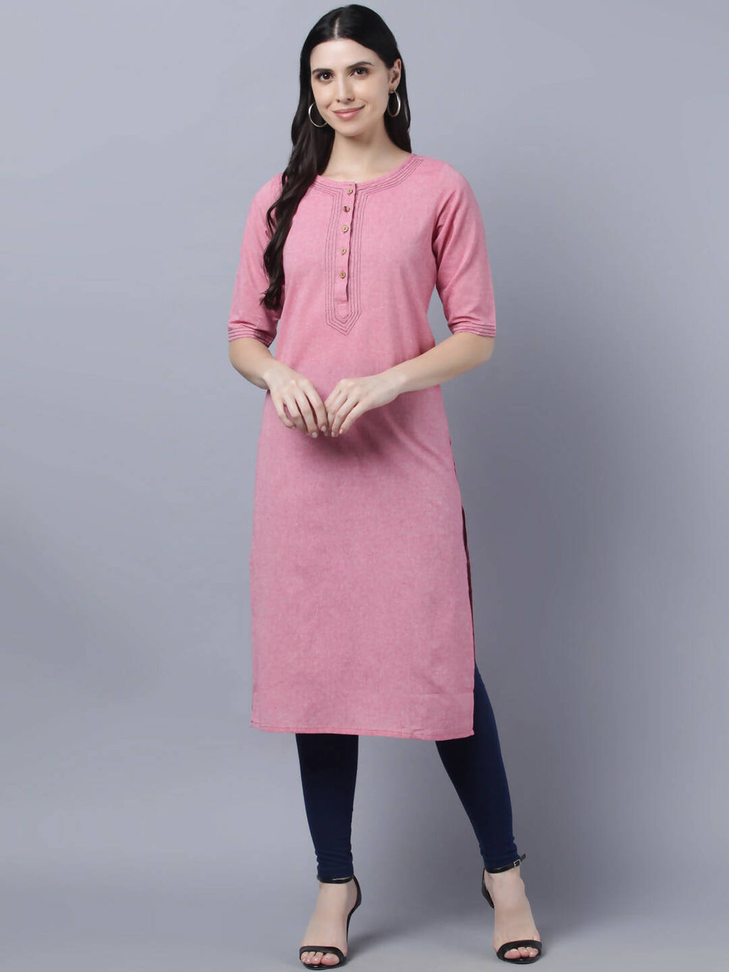 Myshka Women Pink Solid Straight Kurta