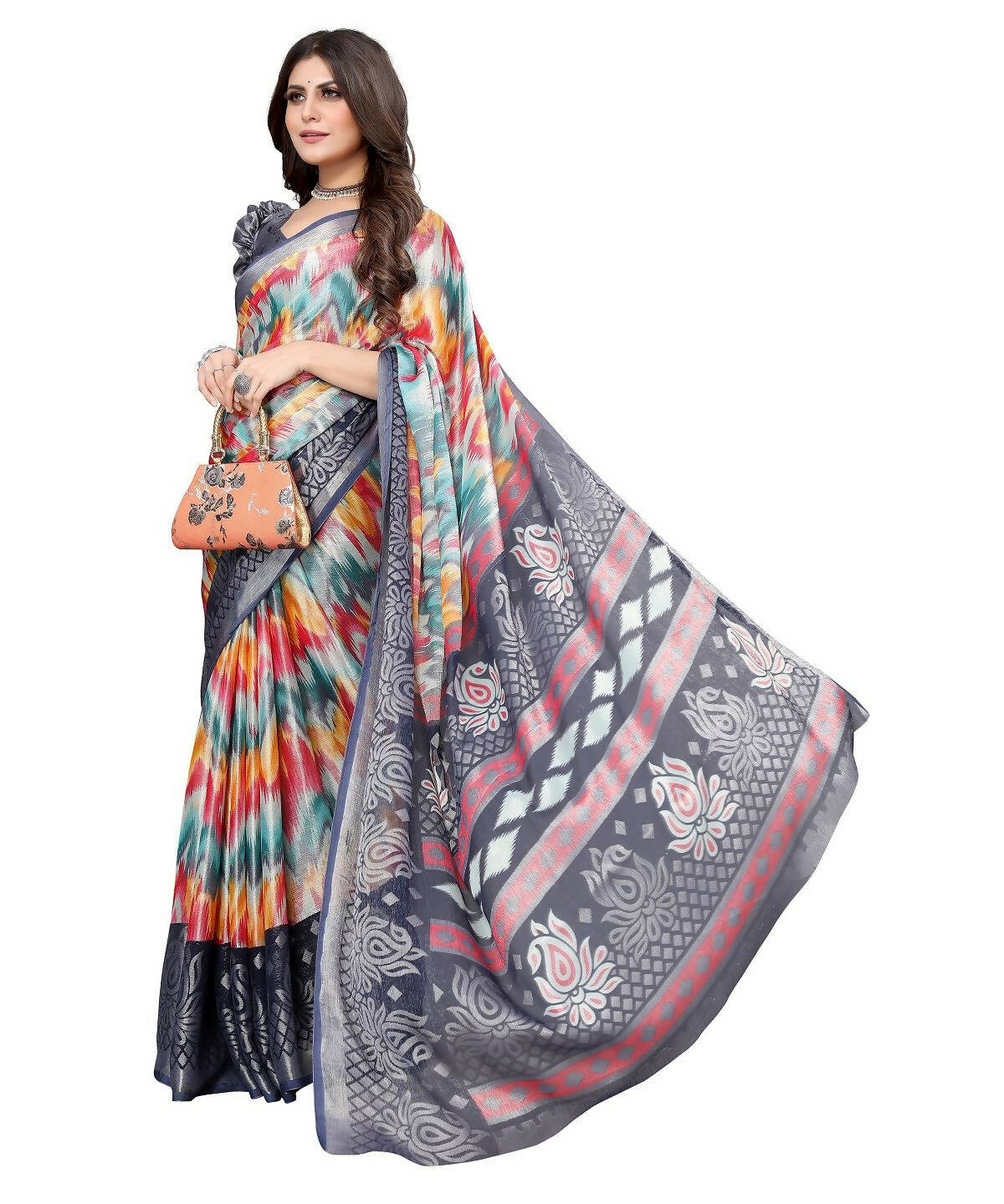 Vamika Grey Chiffon Brasso Bollywood Style Woven Saree (KARUNA GREY)