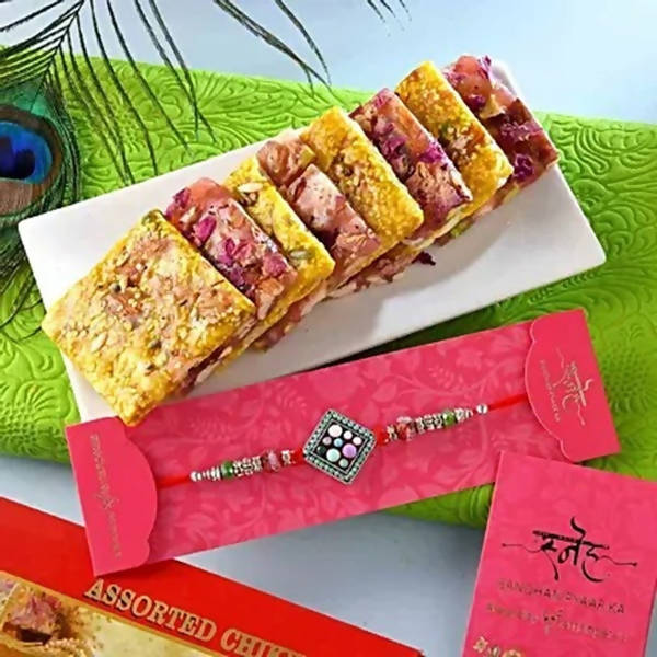 Designer Beads Rakhi N Assorted Chikki Combo