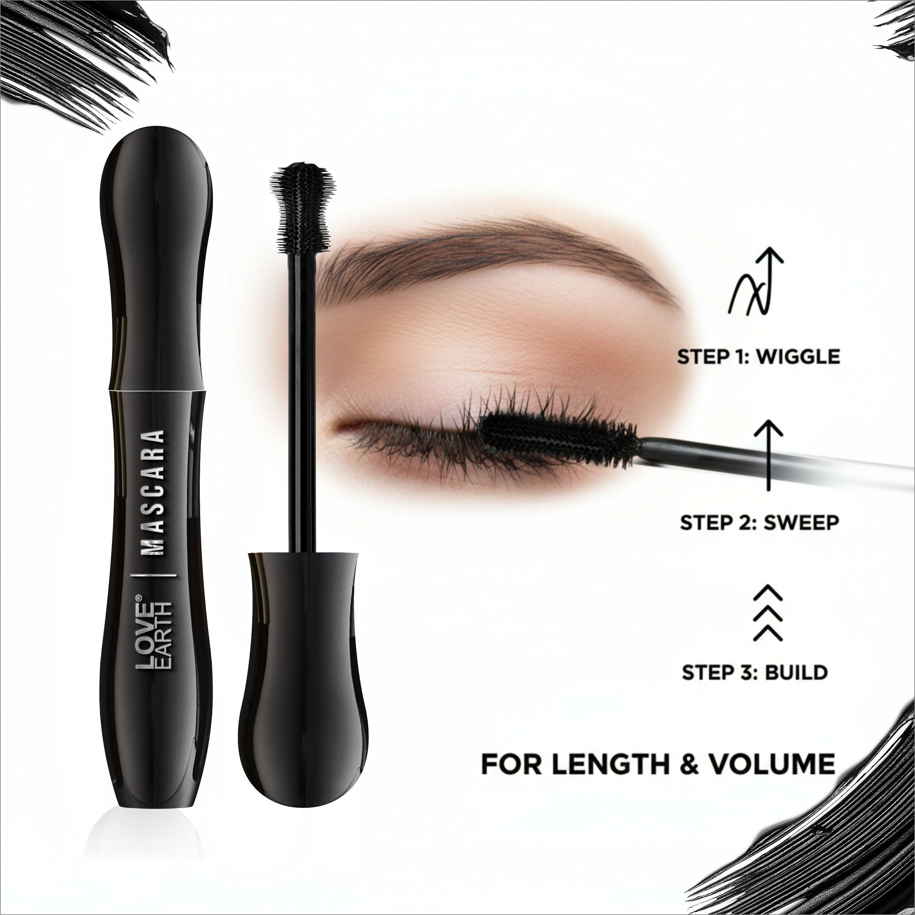 Love Earth Mascara - Volumizing & Lengthening Smudge-Proof Long-Lasting & Intense Black