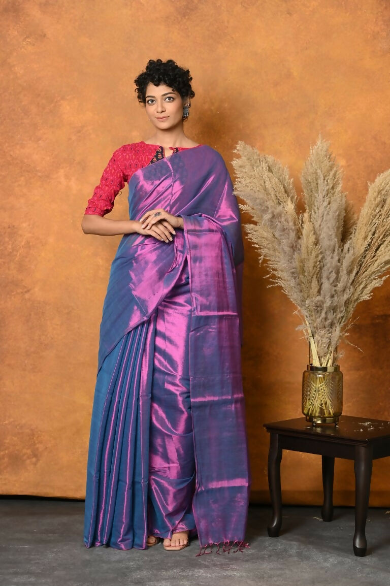 Very Much Indian Fusion Cotton Tissue Shimmer Saree - Dual Tone Purple