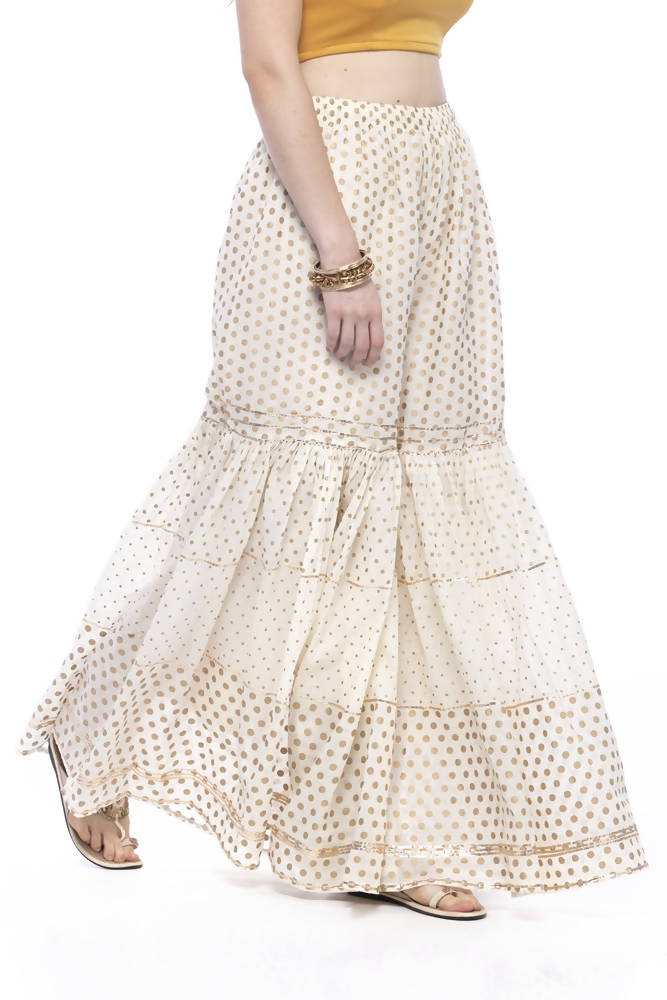 Mominos Fashion Trendy Cotton Off White Gold Print With Gota Sharara