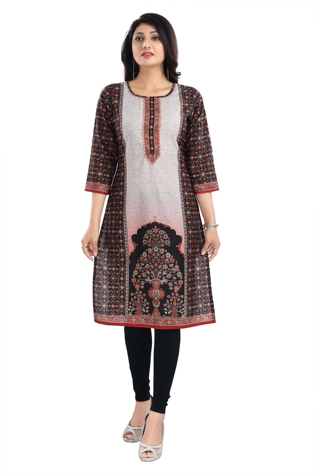 Snehal Creations Black Beauty Designer Digital Print Cotton Slub Fabric Long Kurti Tunic