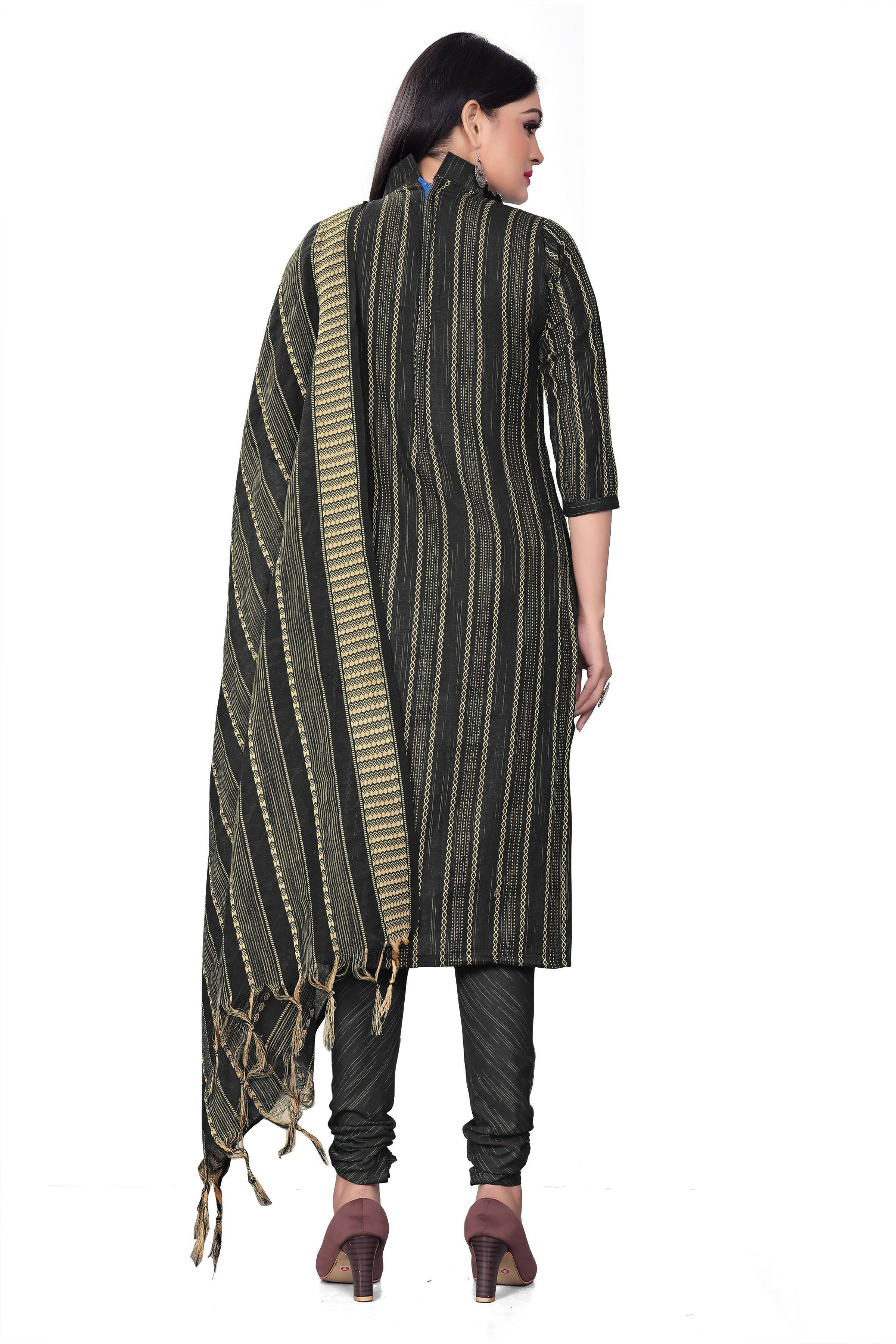 Black Cotton Jacquard Woven Unstitched Dress Material - Tanvi