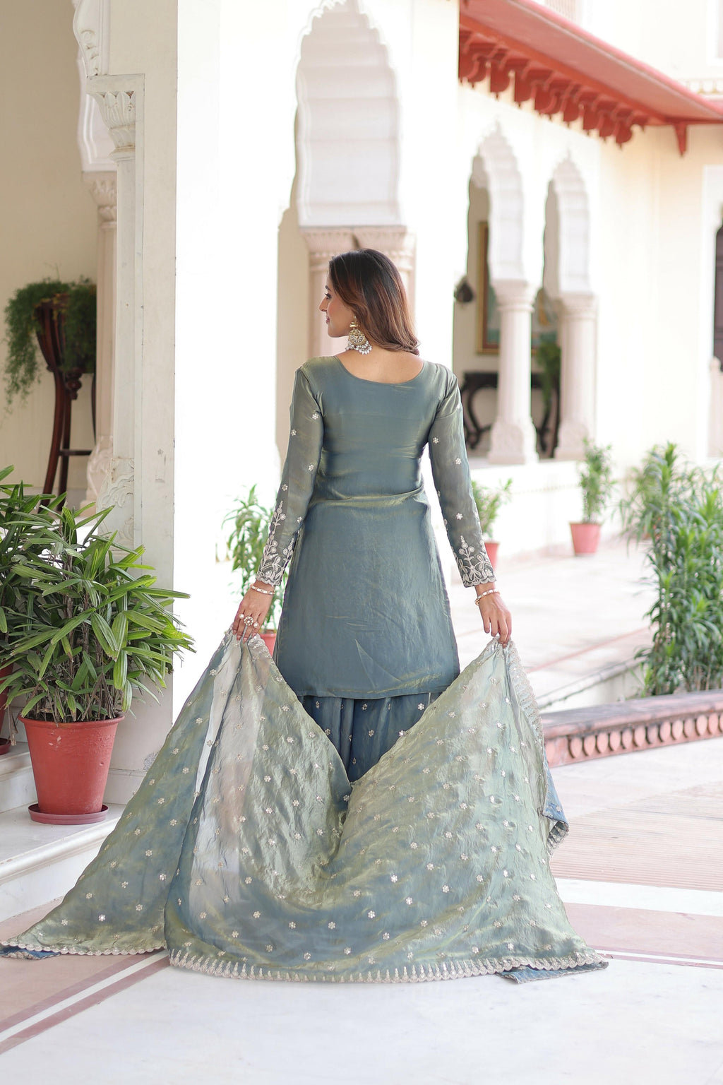 Joban Fashion Grey Readymade Kurta Set With Sequence embroidery Work