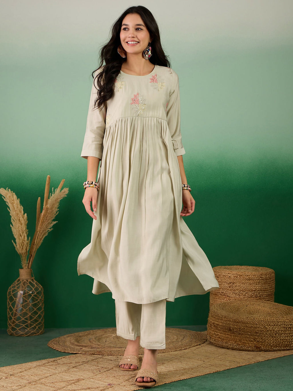 Green Embroidered Muslin Kurta and Trouser - Berlin