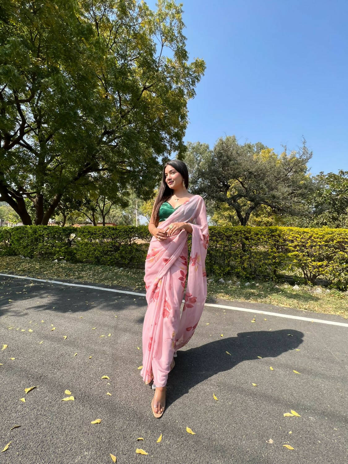 Vamsee Pink Chiffon Designer Saree